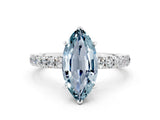 White gold Marquise Cut Aquamarine Solitaire Ring with Pavé Accents and Four-Prong Setting