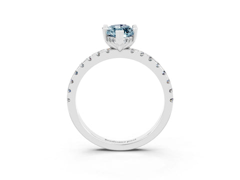 White gold Marquise Cut Aquamarine Solitaire Ring with Pavé Band and Four-Prong Setting_15