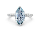 White gold Marquise Cut Aquamarine Solitaire Ring with Pavé Band and Four-Prong Setting_24