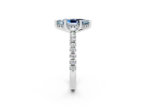 White gold Marquise Cut Aquamarine Solitaire Ring with Pavé Band and Four-Prong Setting_26