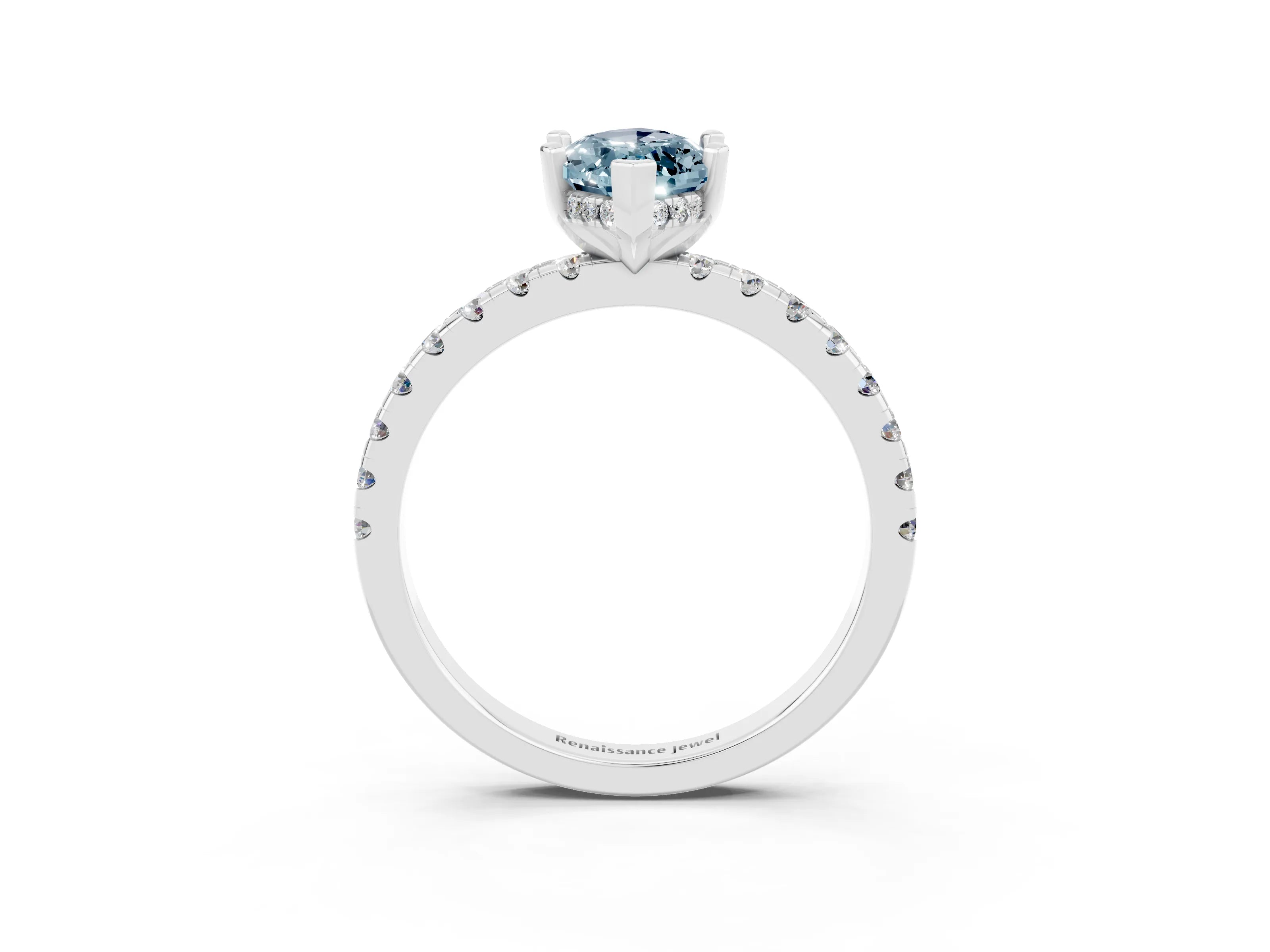 White gold Marquise Cut Aquamarine Solitaire Ring with Pavé Band and Four-Prong Setting_27