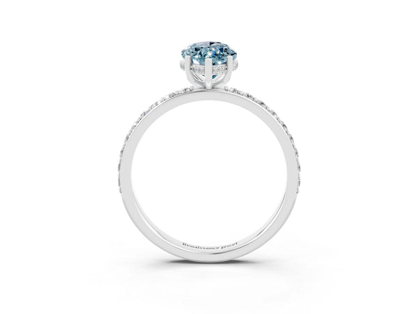 Platinum Marquise Cut Aquamarine Solitaire Ring with Pavé Band and Hidden Halo