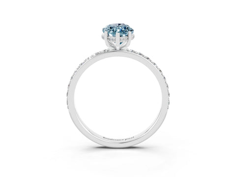White gold Marquise Cut Aquamarine Solitaire Ring with Pavé Band and Hidden Halo_3