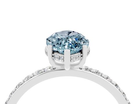 White gold Marquise Cut Aquamarine Solitaire Ring with Pavé Band and Hidden Halo_4
