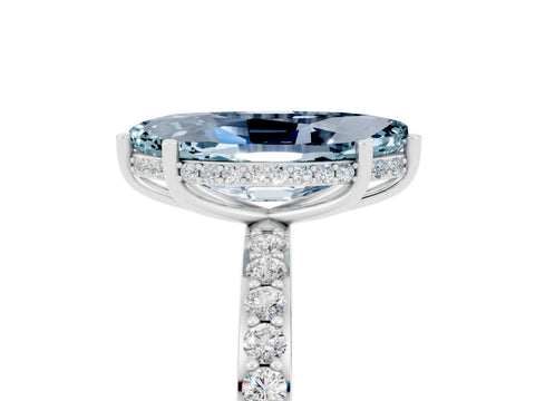 White gold Marquise Cut Aquamarine Solitaire Ring with Pavé Band and Hidden Halo_5