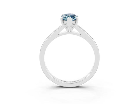 White gold Marquise Cut Aquamarine Solitaire Ring with Pavé Band and Prong Setting_15