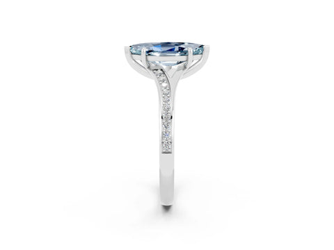 White gold Marquise Cut Aquamarine Solitaire Ring with Pavé Band and Prong Setting_2