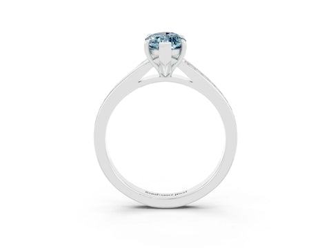 White gold Marquise Cut Aquamarine Solitaire Ring with Pavé Band and Prong Setting_3
