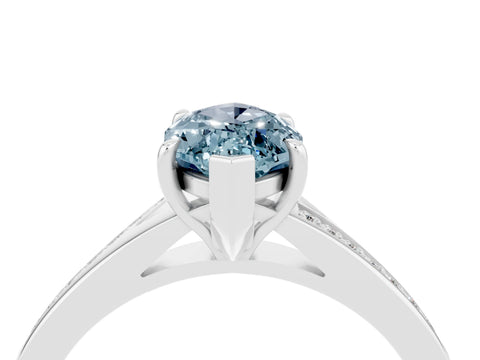 White gold Marquise Cut Aquamarine Solitaire Ring with Pavé Band and Prong Setting_4
