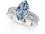White gold Marquise Cut Aquamarine Solitaire Ring with Pavé and Channel Set Band_1