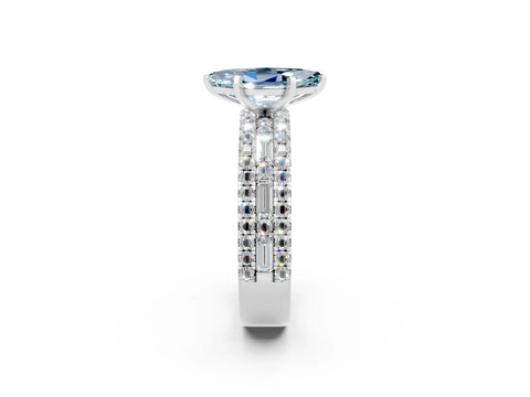 White gold Marquise Cut Aquamarine Solitaire Ring with Pavé and Channel Set Band_2