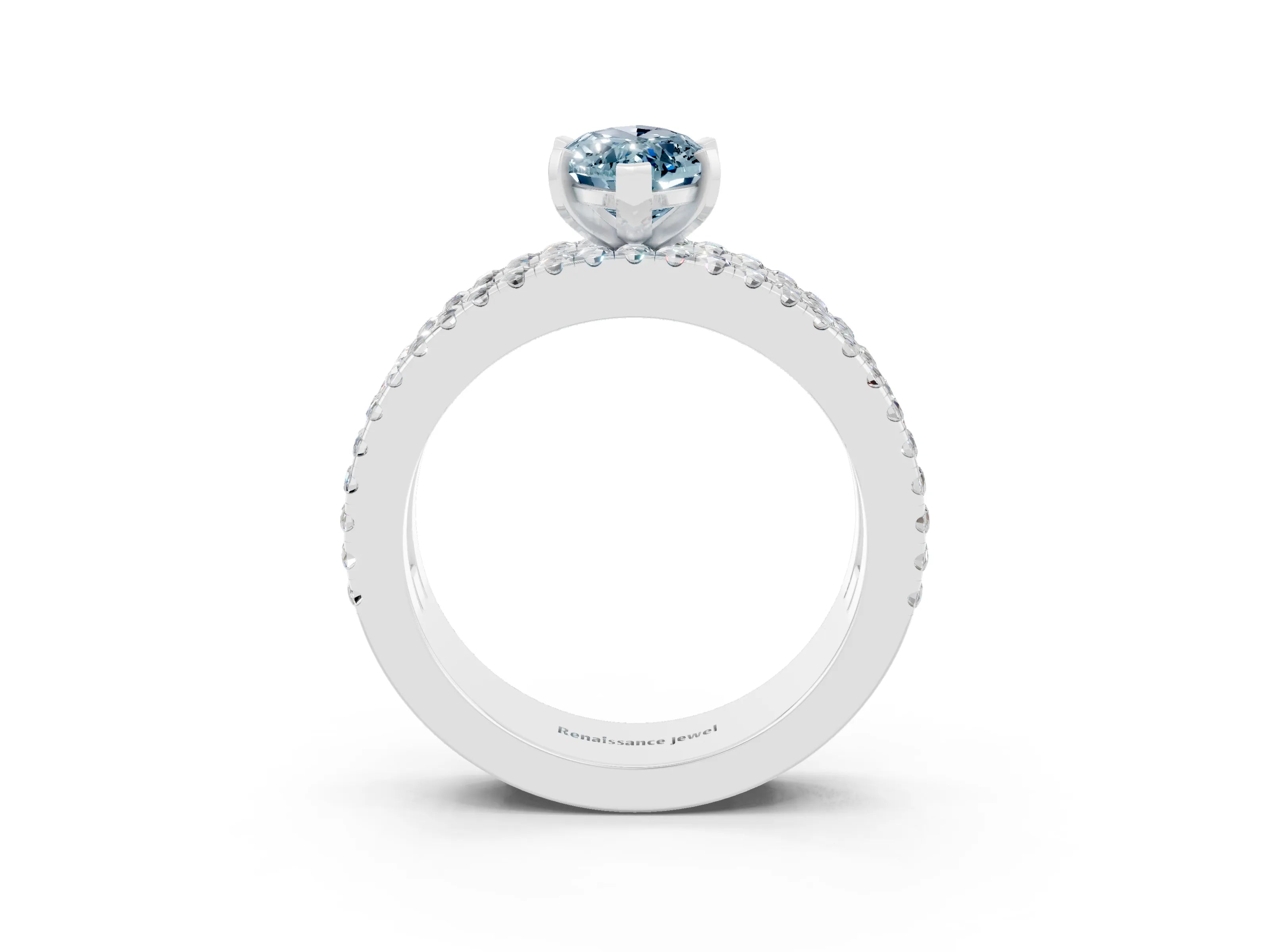 White gold Marquise Cut Aquamarine Solitaire Ring with Pavé and Channel Set Band_3