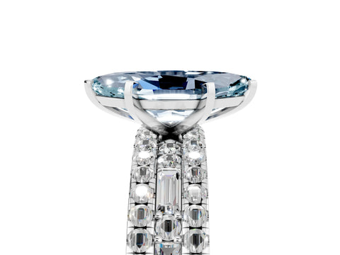White gold Marquise Cut Aquamarine Solitaire Ring with Pavé and Channel Set Band_5