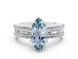 White gold Marquise Cut Aquamarine Solitaire Ring with Pavé and Channel Set Band