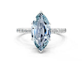 White gold Marquise Cut Aquamarine Solitaire Ring with Pave Band and Four Prong Setting_24
