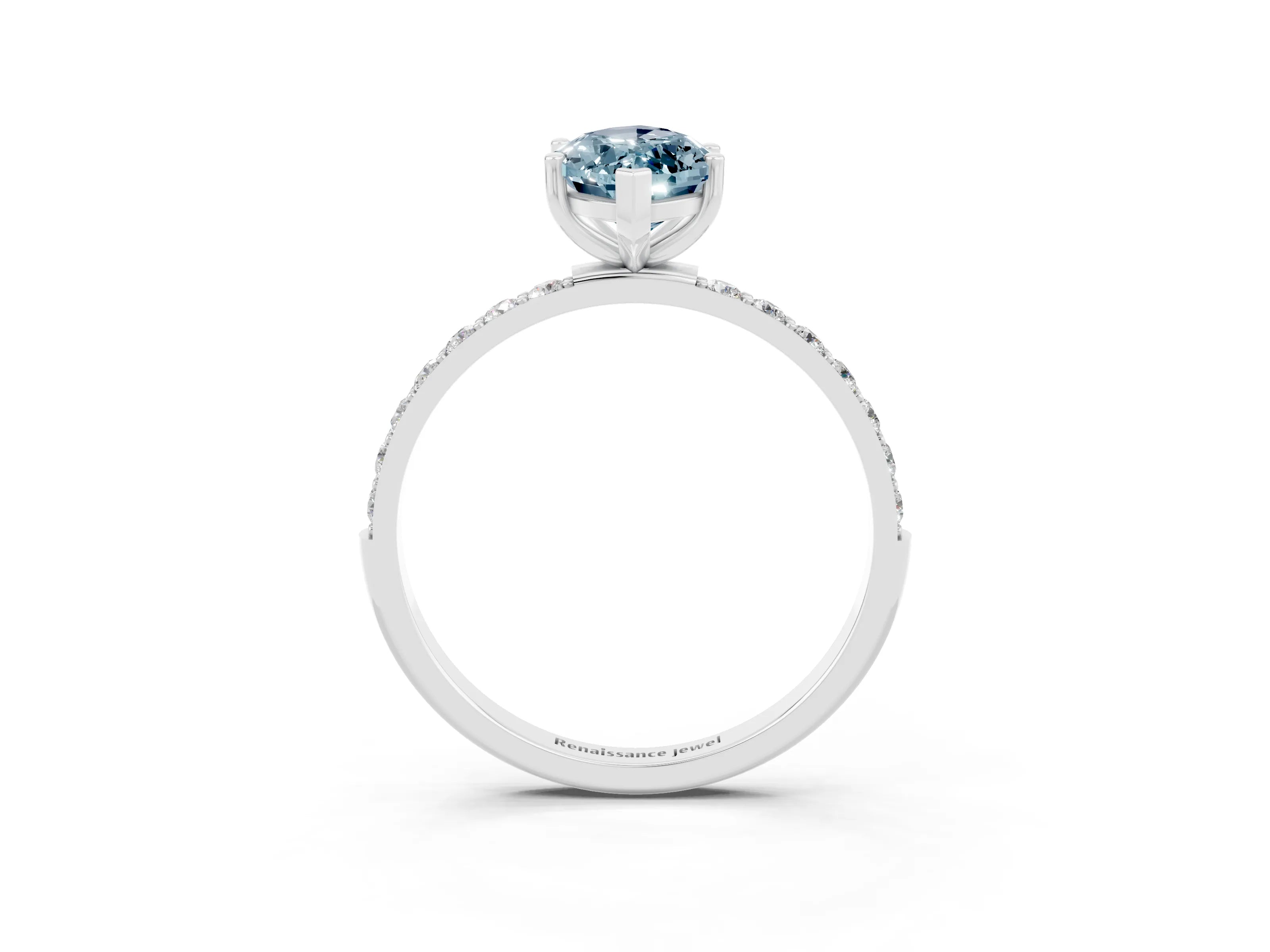 White gold Marquise Cut Aquamarine Solitaire Ring with Pave Band and Four Prong Setting_27