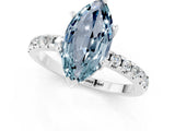 White gold Marquise Cut Aquamarine Solitaire Ring with Round  Pavé Band and Four-Prong Setting_49