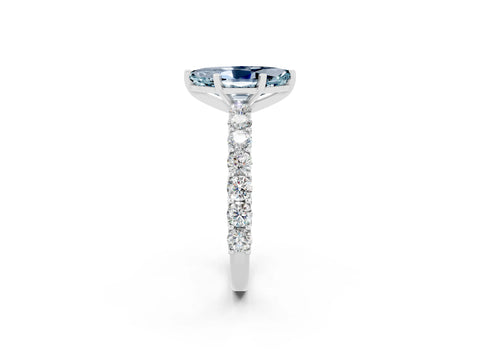 White gold Marquise Cut Aquamarine Solitaire Ring with Shared Prong Pavé Band and Four-Prong Setting_2