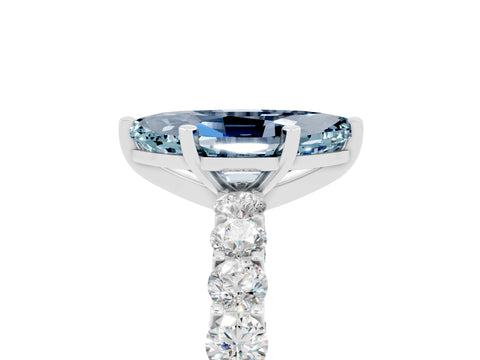 White gold Marquise Cut Aquamarine Solitaire Ring with Shared Prong Pavé Band and Four-Prong Setting_5