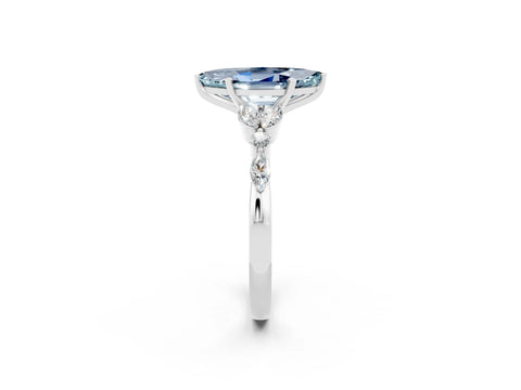 White gold Marquise Cut Aquamarine Solitaire Ring with Side Stones and Four-Prong Setting_34