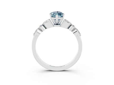 White gold Marquise Cut Aquamarine Solitaire Ring with Side Stones and Four-Prong Setting_35