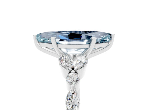 White gold Marquise Cut Aquamarine Solitaire Ring with Side Stones and Four-Prong Setting_37