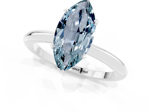 White gold Marquise Cut Aquamarine Solitaire Ring with Six-Prong Setting and Classic Band_13