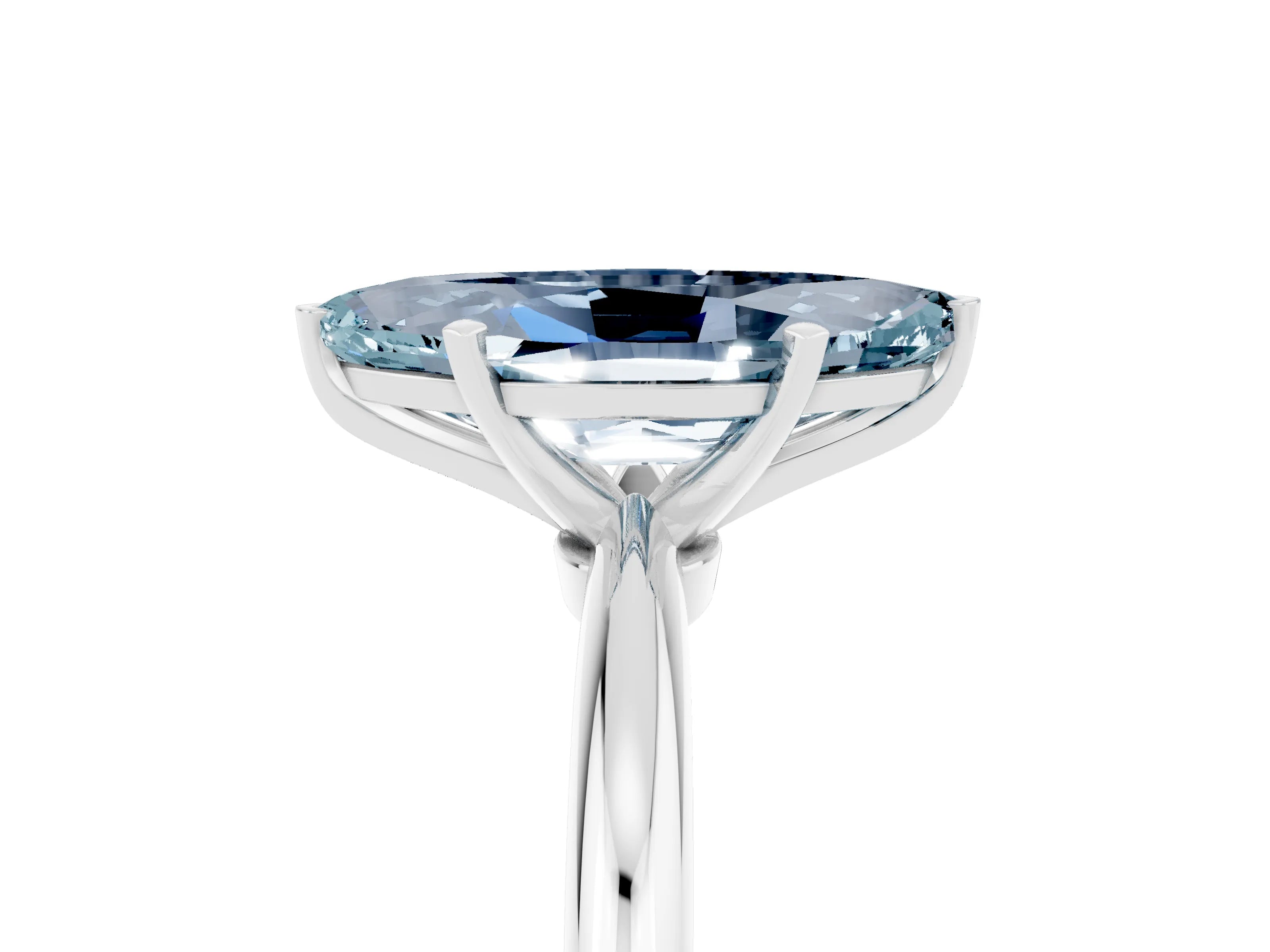 White gold Marquise Cut Aquamarine Solitaire Ring with Six-Prong Setting and Classic Band_17