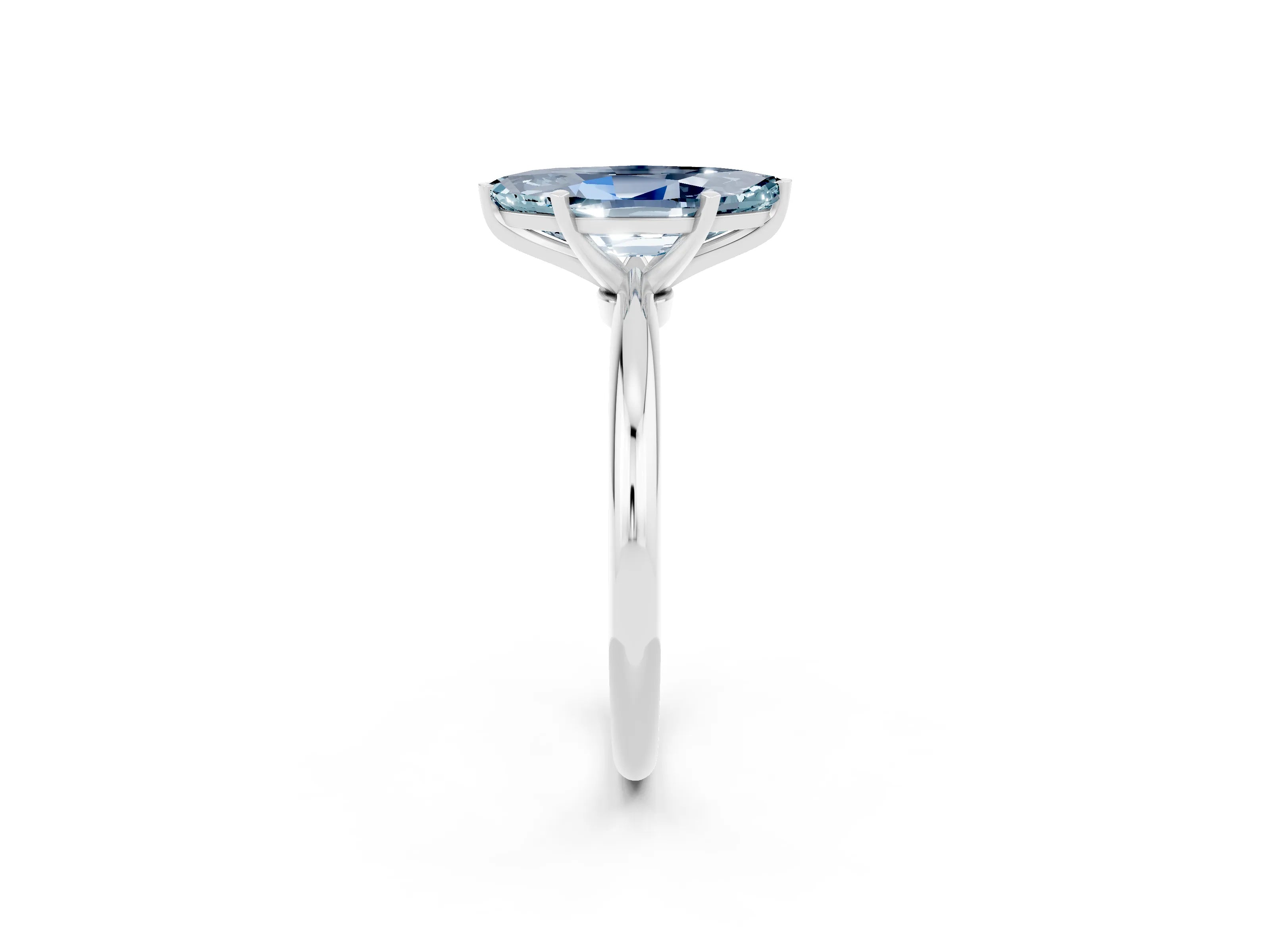 White gold Marquise Cut Aquamarine Solitaire Ring with Six-Prong Setting and Classic Band_2