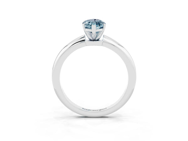 Platinum Marquise Cut Aquamarine Solitaire Ring with Six-Prong Setting and Classic Band