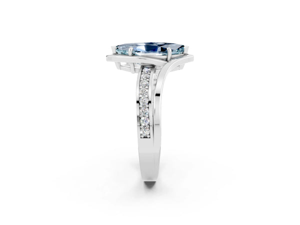 White gold Marquise Cut Aquamarine Solitaire Ring with Split Shank and Prong Setting