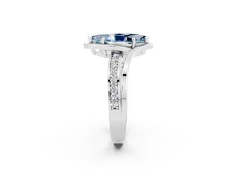 White gold Marquise Cut Aquamarine Solitaire Ring with Split Shank and Prong Setting_2