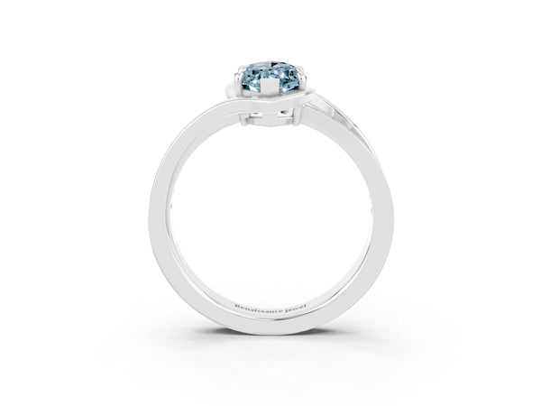 Platinum Marquise Cut Aquamarine Solitaire Ring with Split Shank and Prong Setting