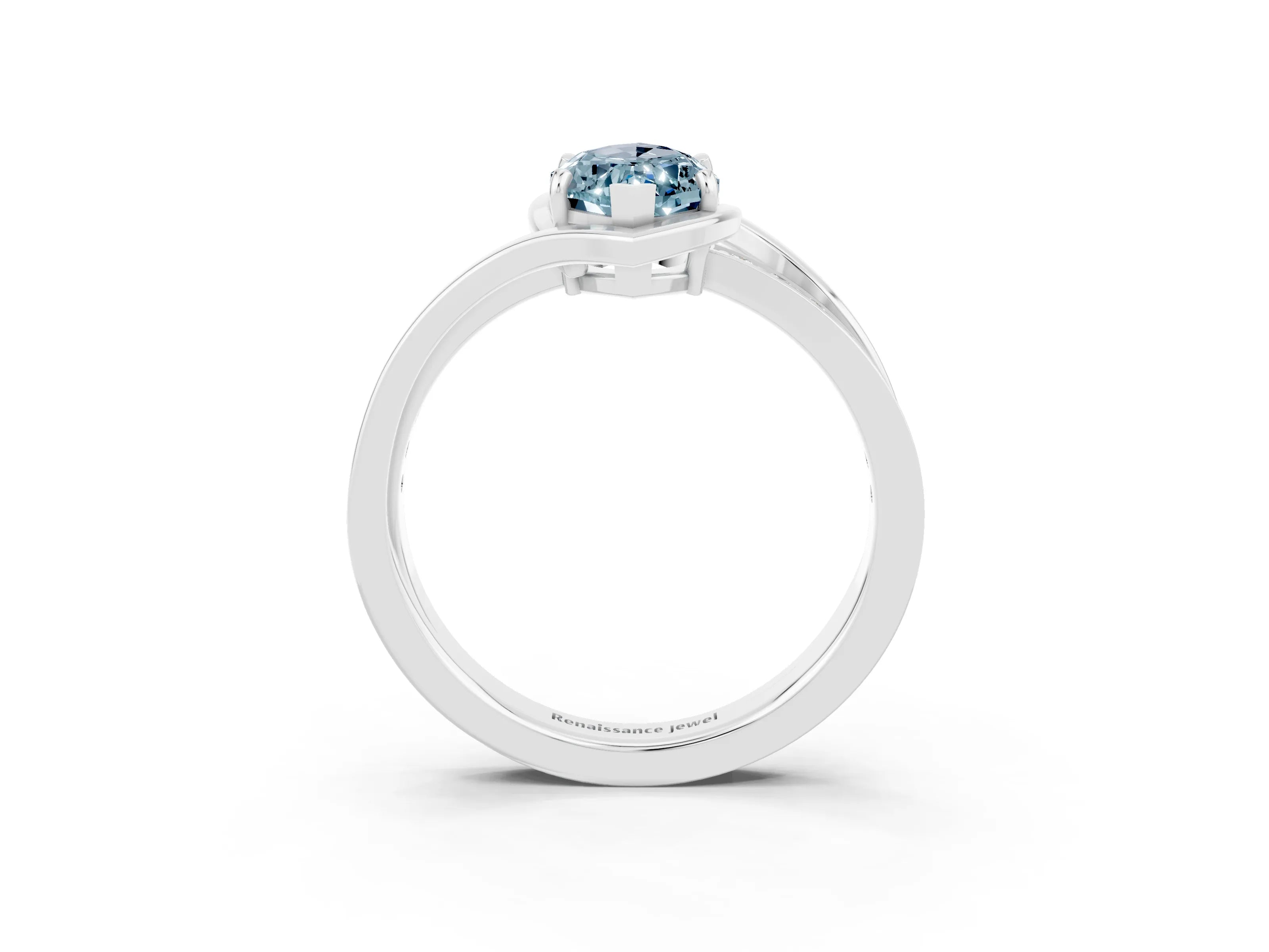 White gold Marquise Cut Aquamarine Solitaire Ring with Split Shank and Prong Setting_3