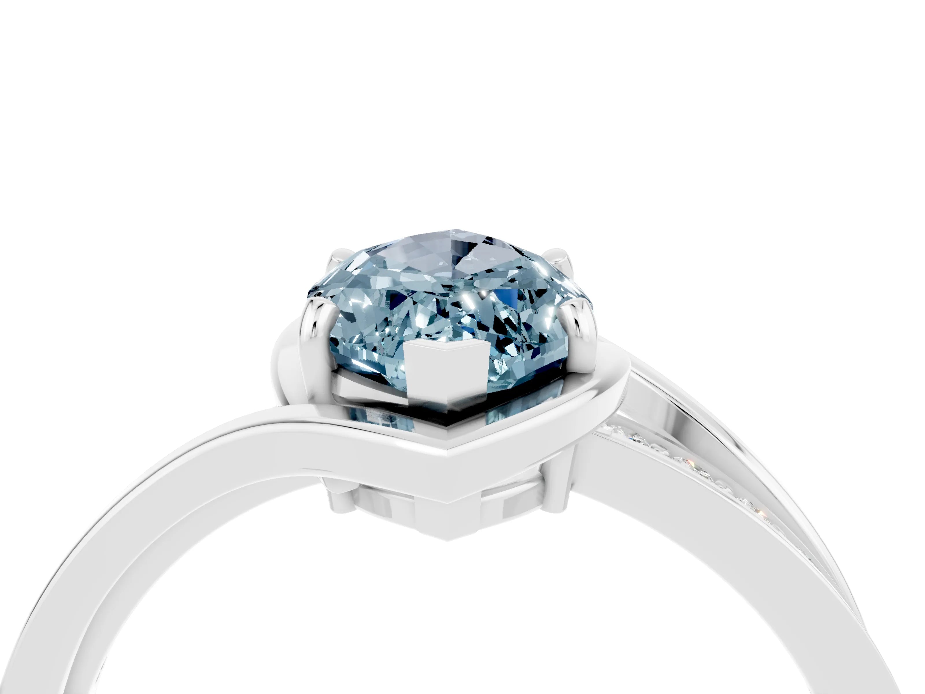 White gold Marquise Cut Aquamarine Solitaire Ring with Split Shank and Prong Setting_4