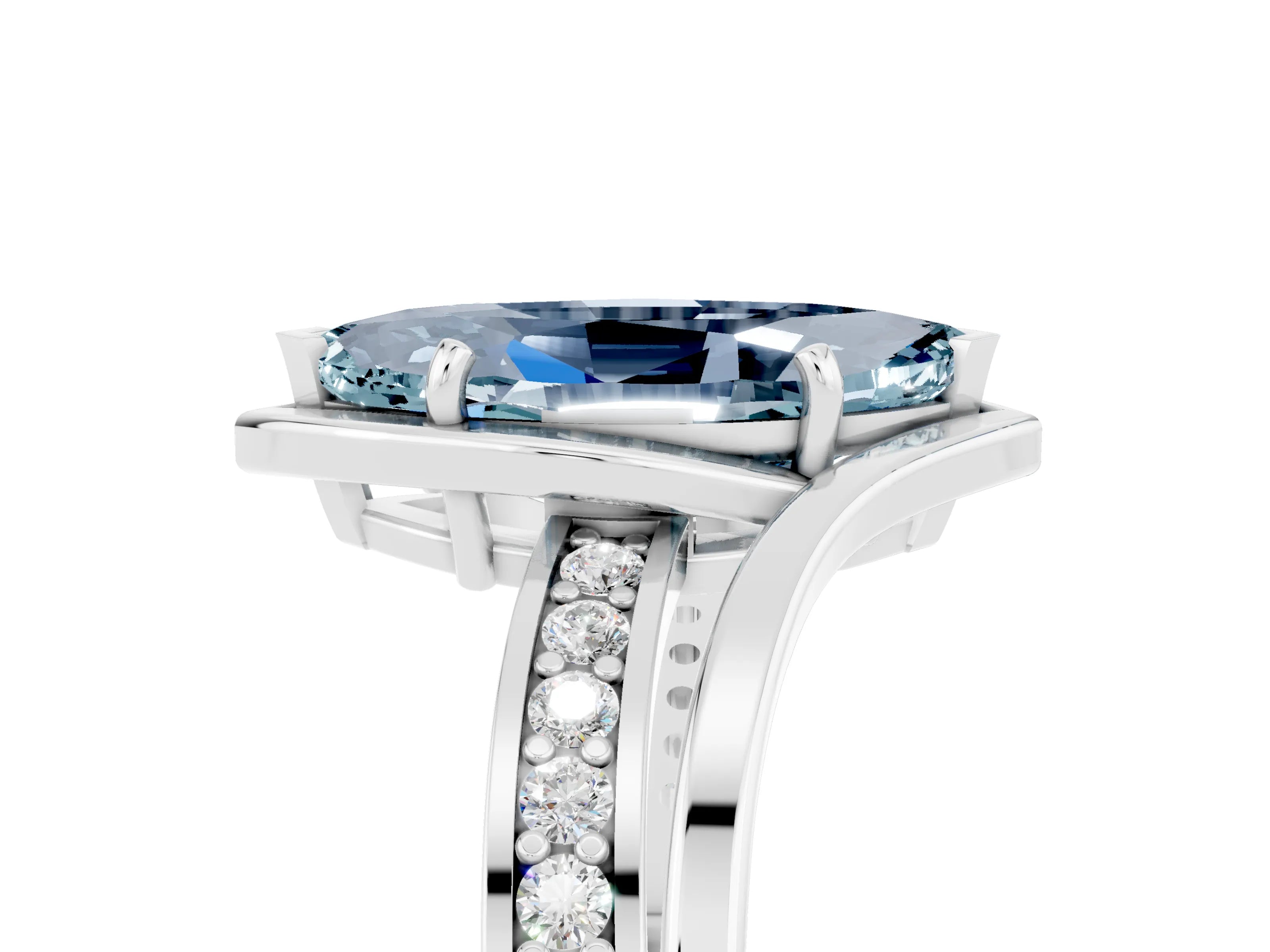 White gold Marquise Cut Aquamarine Solitaire Ring with Split Shank and Prong Setting_5
