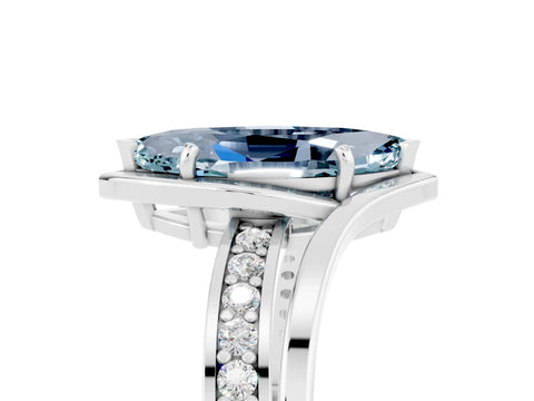 White gold Marquise Cut Aquamarine Solitaire Ring with Split Shank and Prong Setting_5