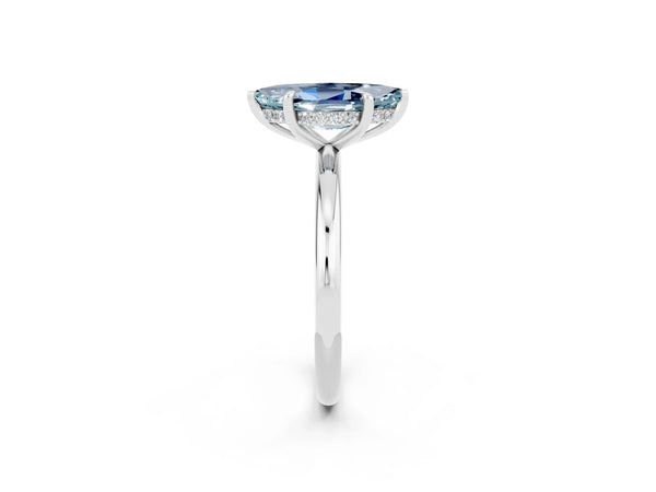 White gold Marquise Cut Aquamarine Solitaire Ring with Thin Band and Four-Prong Setting