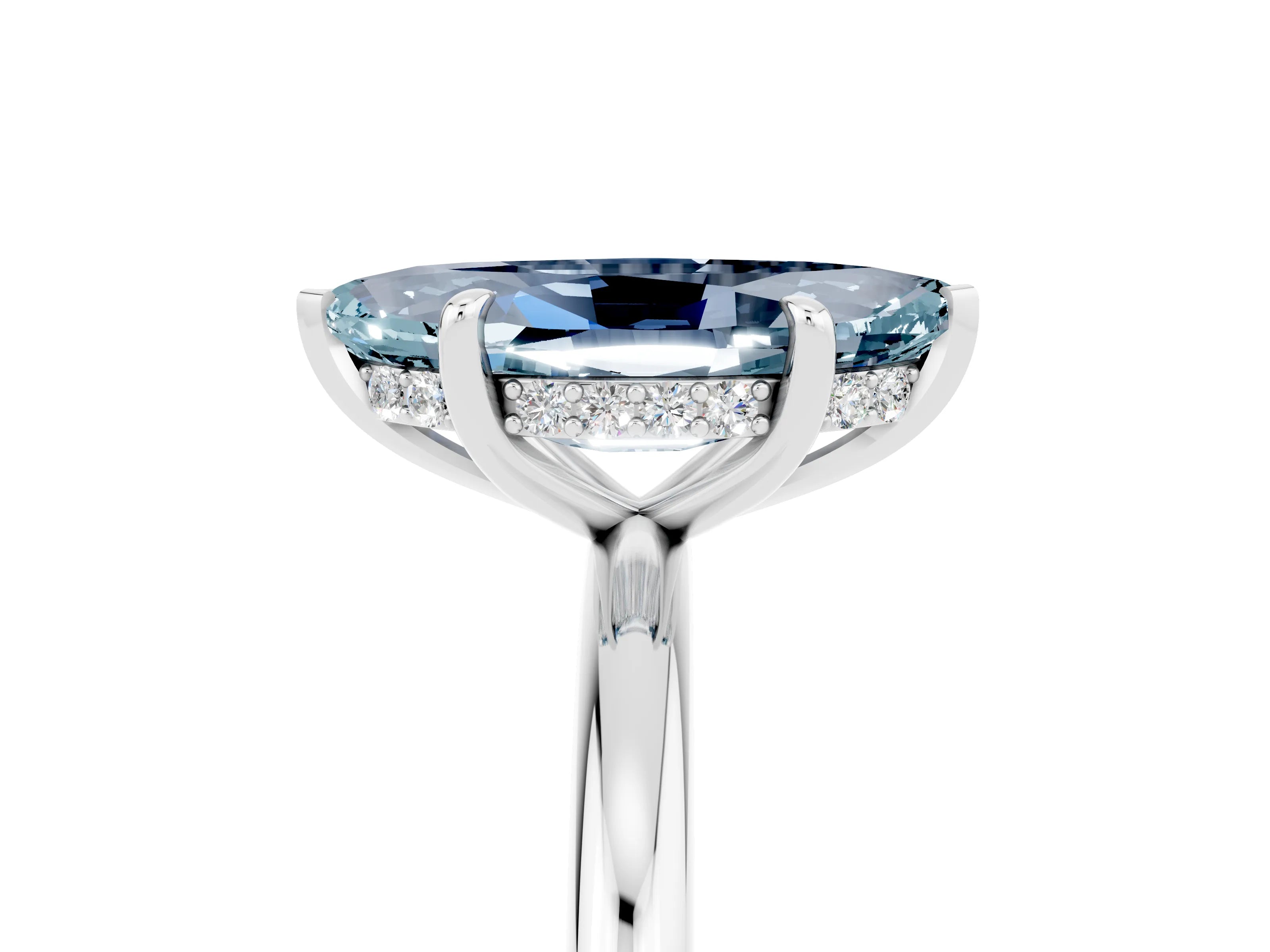 White gold Marquise Cut Aquamarine Solitaire Ring with Thin Band and Four-Prong Setting_17