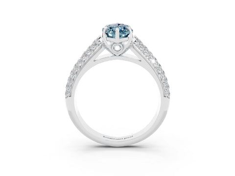 White gold Marquise Cut Aquamarine Solitaire Ring with Three-Row Pavé Band and Four-Prong Setting_15