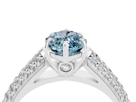 White gold Marquise Cut Aquamarine Solitaire Ring with Three-Row Pavé Band and Four-Prong Setting_16