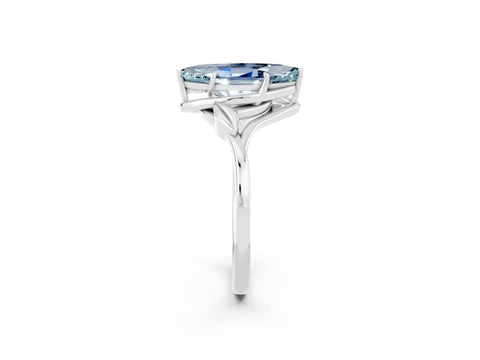 White gold Marquise Cut Aquamarine Solitaire Ring with Twist Band and Four-Prong Setting_14