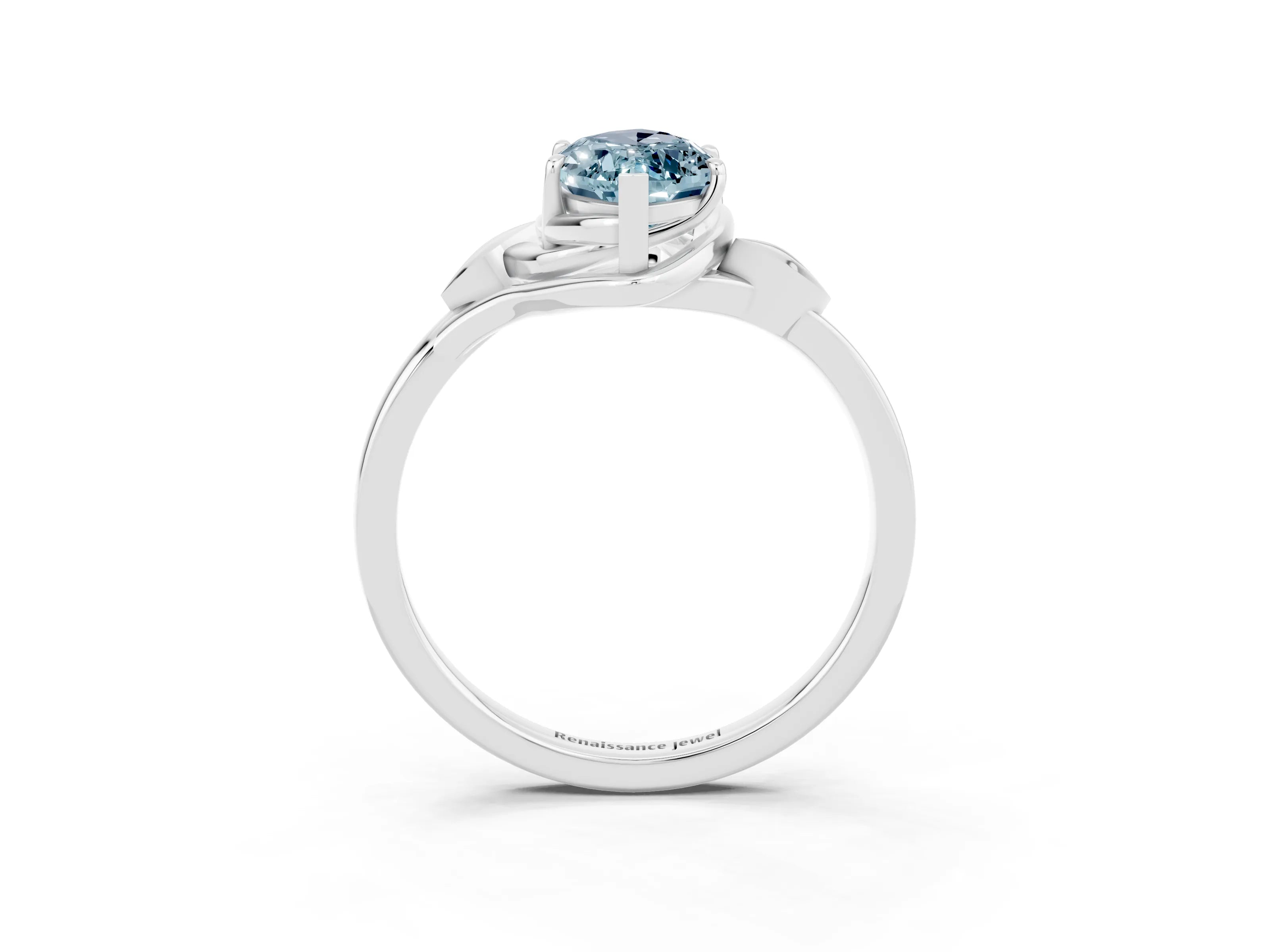 White gold Marquise Cut Aquamarine Solitaire Ring with Twist Band and Four-Prong Setting_15