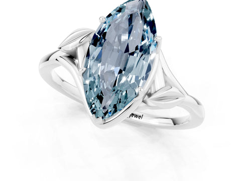 White gold Marquise Cut Aquamarine Solitaire Ring with Twist Band and Four-Prong Setting_37