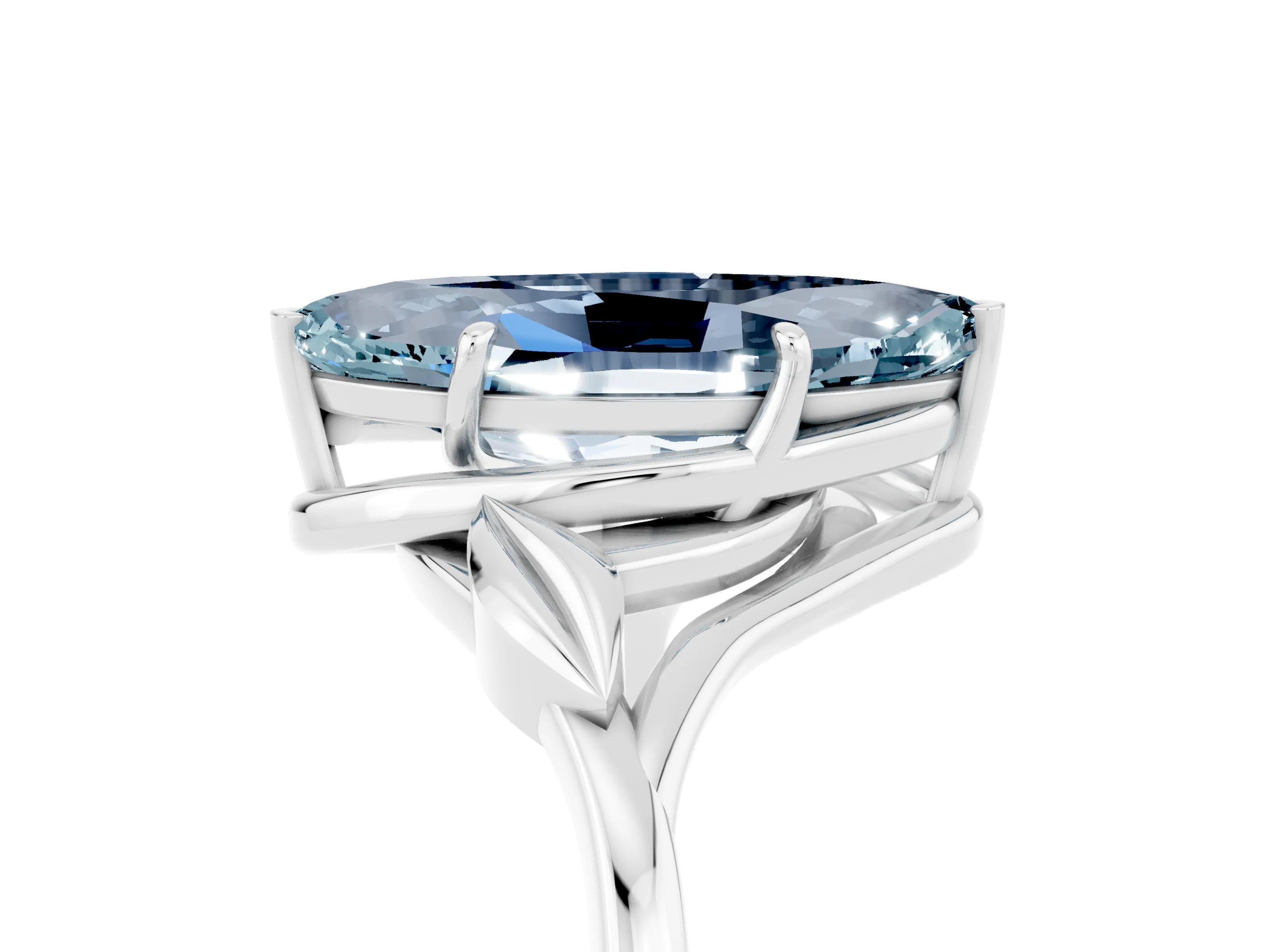 White gold Marquise Cut Aquamarine Solitaire Ring with Twist Band and Four-Prong Setting_41
