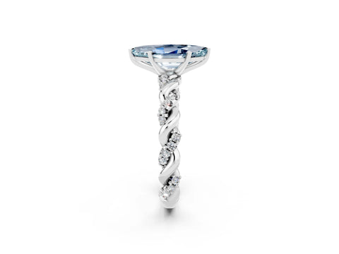 White gold Marquise Cut Aquamarine Solitaire Ring with Twisted Band and Pavé Accents_2