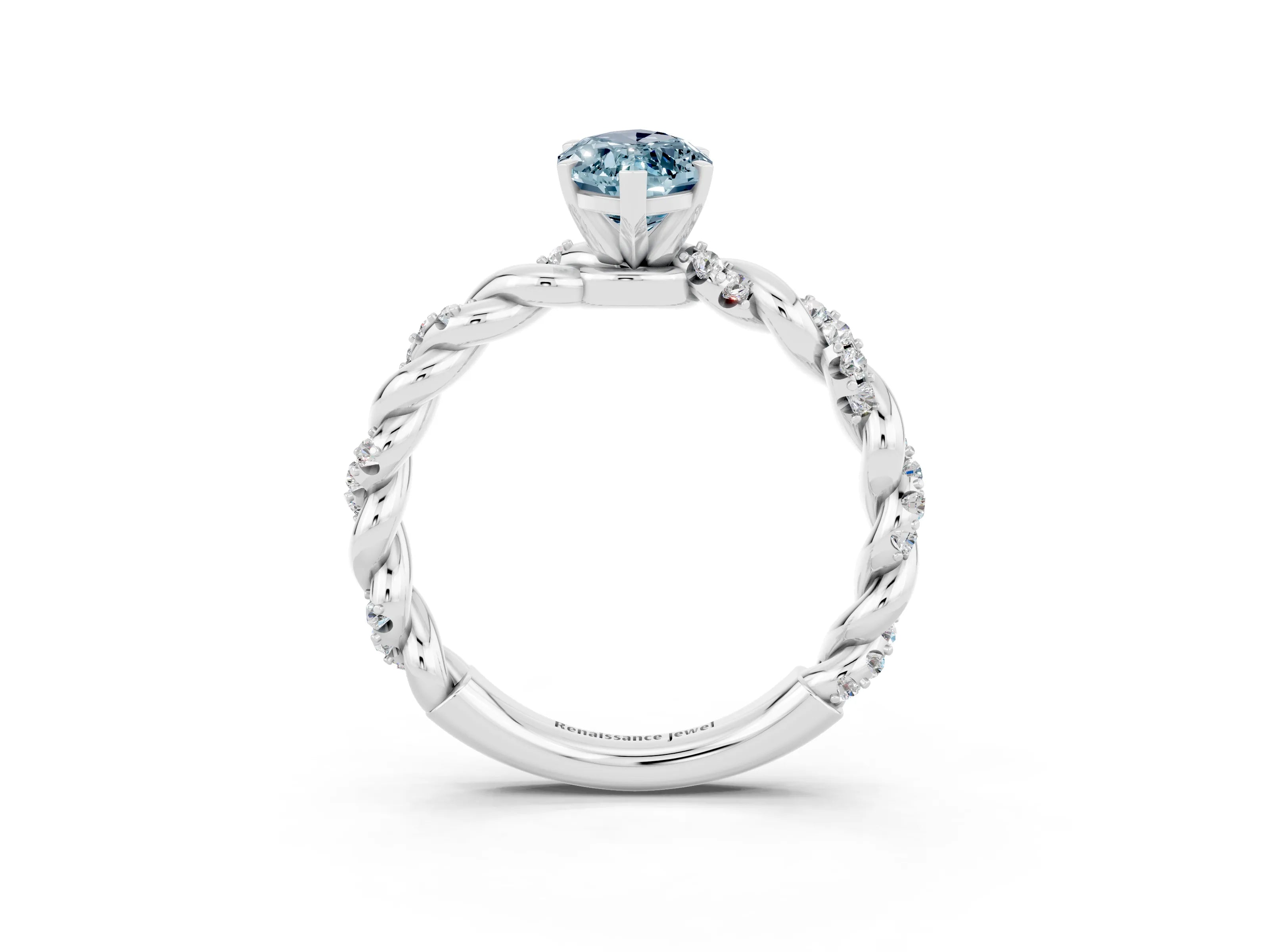 White gold Marquise Cut Aquamarine Solitaire Ring with Twisted Band and Pavé Accents_3