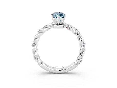 White gold Marquise Cut Aquamarine Solitaire Ring with Twisted Band and Pavé Accents_3