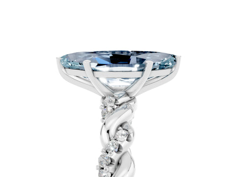 White gold Marquise Cut Aquamarine Solitaire Ring with Twisted Band and Pavé Accents_5