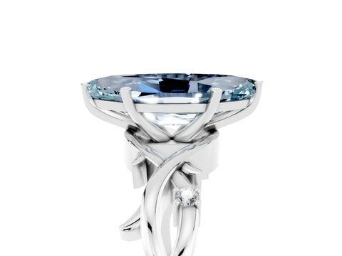 White gold Marquise Cut Aquamarine Solitaire Ring with Twisted Band and Prong Setting_17